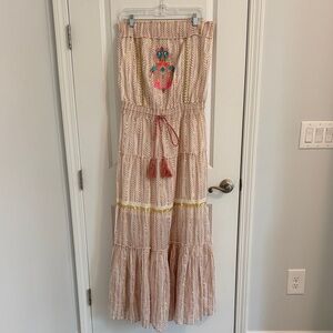 VENUS Cream and Pink Maxi dress with Embroidery